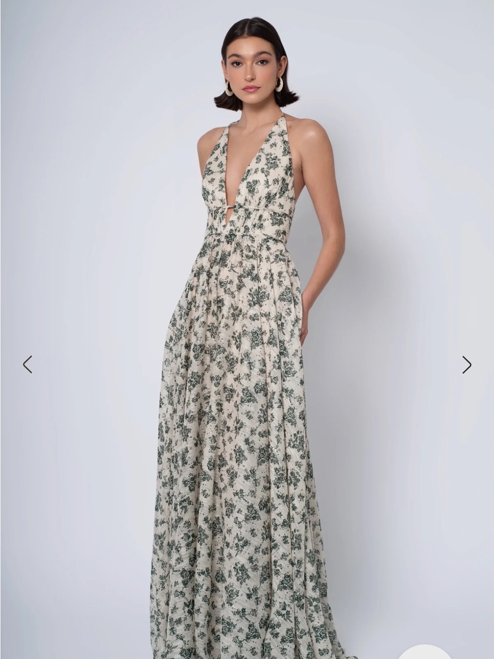Jenny Yoo in Cream + Green Maxi Dress with Green Floral Print | Style: Robin